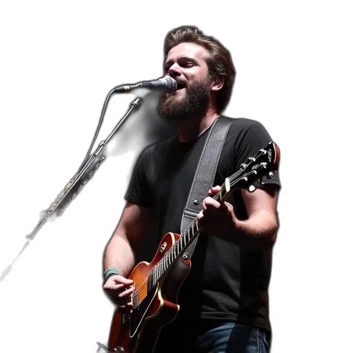 bearded, guitarist, singing, stage transparent PNG cut-out