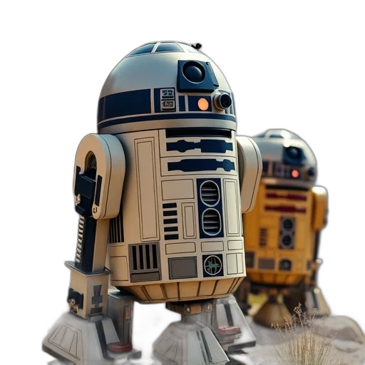 robot, 3d render, concept art, photorealistic transparent PNG cut-out