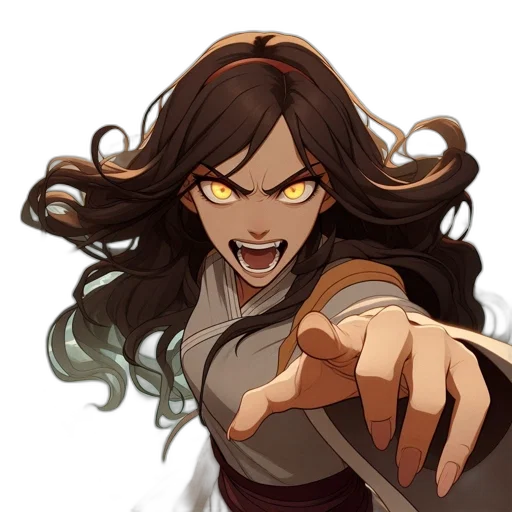 face, hair, weapon, staff transparent PNG cut-out