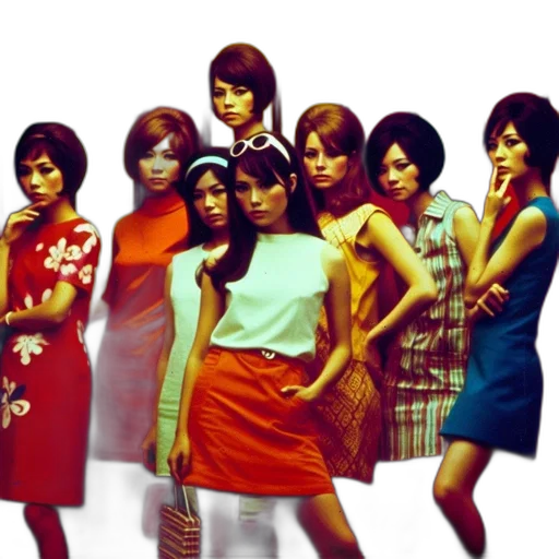 seven, women, 1960s, era transparent PNG cut-out