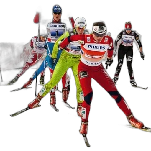 group, skiers, racing, front transparent PNG cut-out