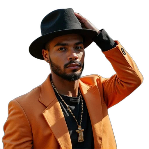 hat, jacket, staff, photorealistic transparent PNG cut-out