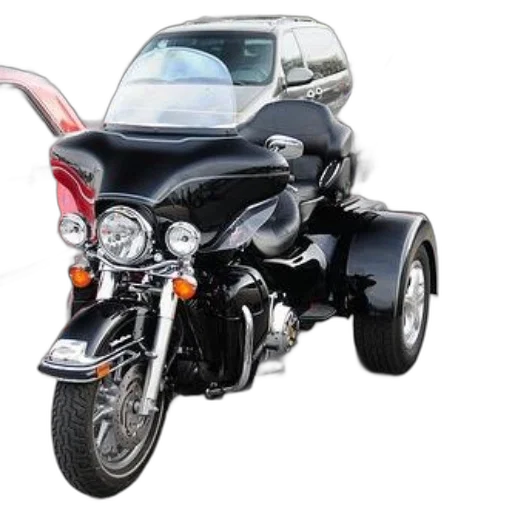 sleek, black, trike, motorcycle transparent PNG cut-out
