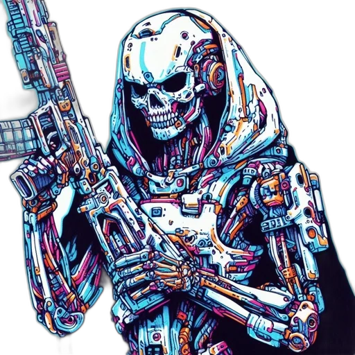 robot, weapon, jacket, face transparent PNG cut-out