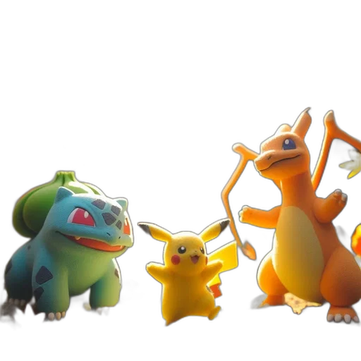 3d render, concept art, bulbasaur, pikachu transparent PNG cut-out
