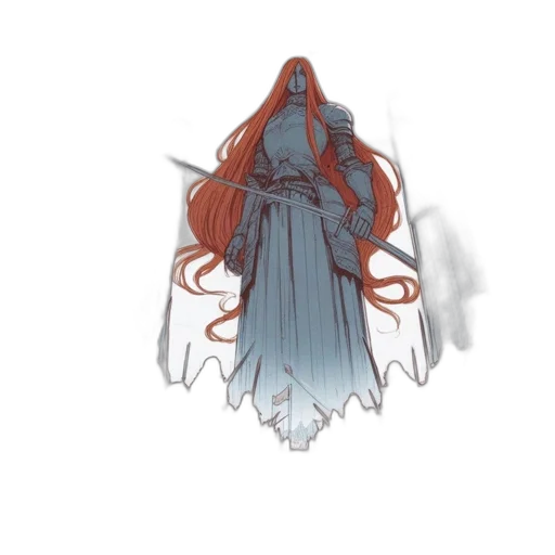 dress, hair, creature, staff transparent PNG cut-out