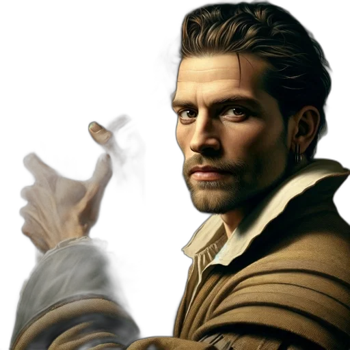jacket, staff, weapon, face transparent PNG cut-out