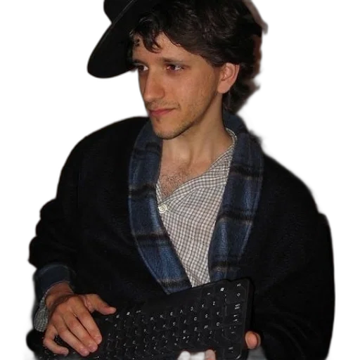jacket, hat, staff, robot transparent PNG cut-out