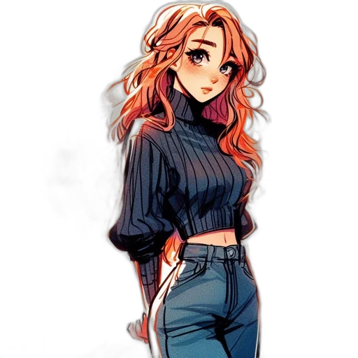 dress, jacket, hair, staff transparent PNG cut-out