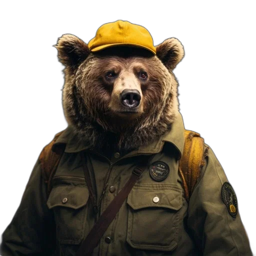 jacket, animal, hat, staff transparent PNG cut-out