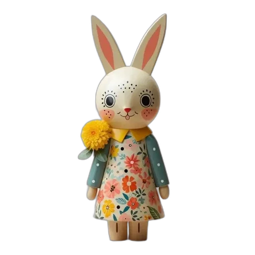 3d render, wooden, rabbit, figurine transparent PNG cut-out