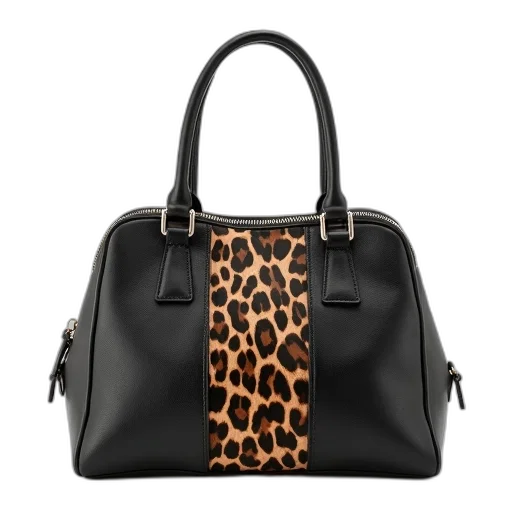 black, leather, handbag, silver transparent PNG cut-out