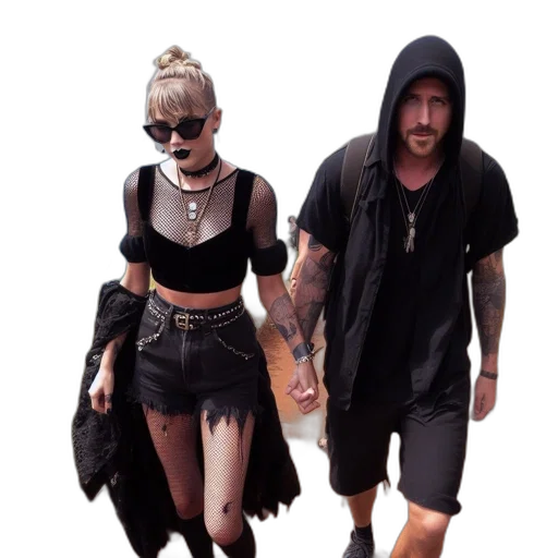 jacket, cyberpunk, couple, walking transparent PNG cut-out