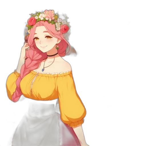dress, crown, flower, staff transparent PNG cut-out
