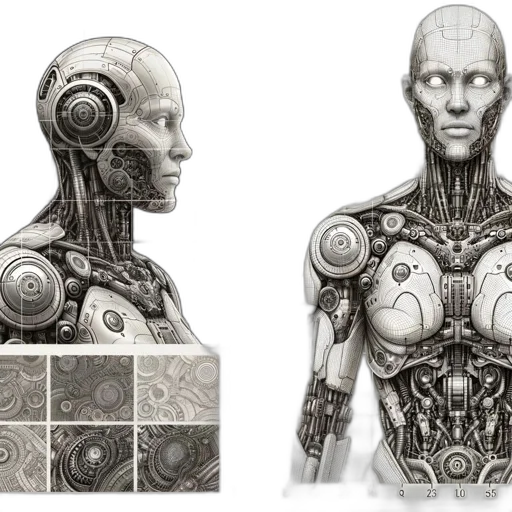 robot, concept art, cyberpunk, 3d render transparent PNG cut-out