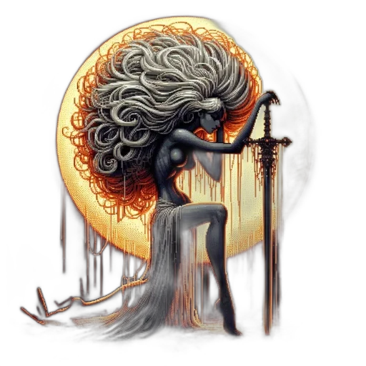 staff, sword, hair, crown transparent PNG cut-out