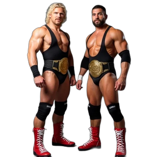 two, professional, wrestlers, posing transparent PNG cut-out