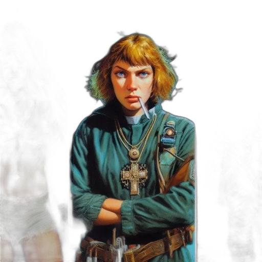 jacket, face, staff, weapon transparent PNG cut-out