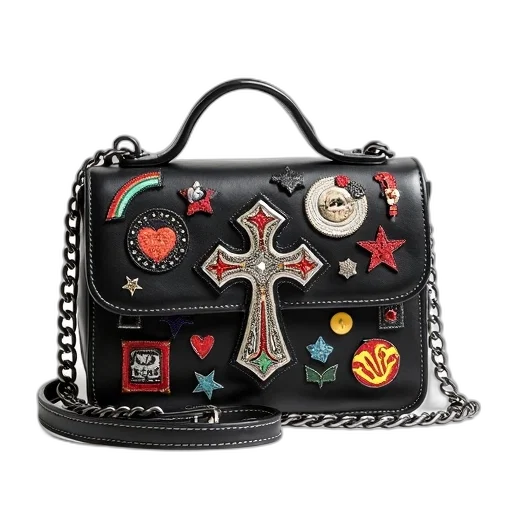 black, handbag, silver, chain transparent PNG cut-out