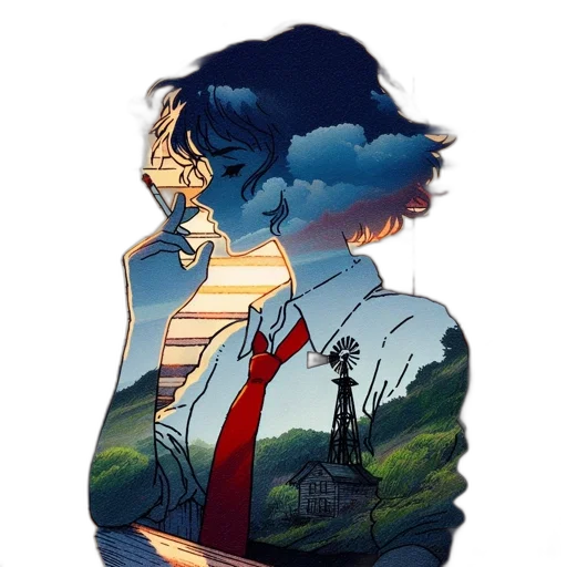 dress, jacket, staff, anime transparent PNG cut-out