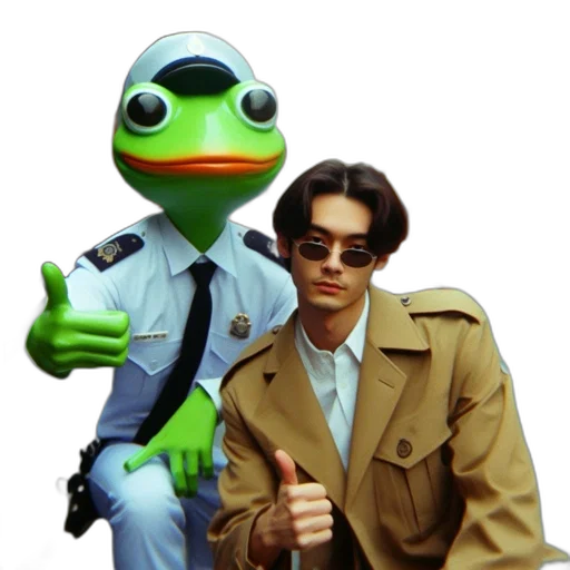 jacket, staff, robot, vaporwave transparent PNG cut-out