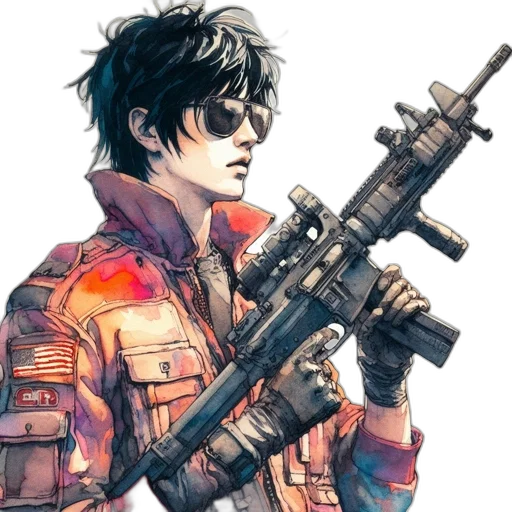 jacket, weapon, cyberpunk, comic book art transparent PNG cut-out