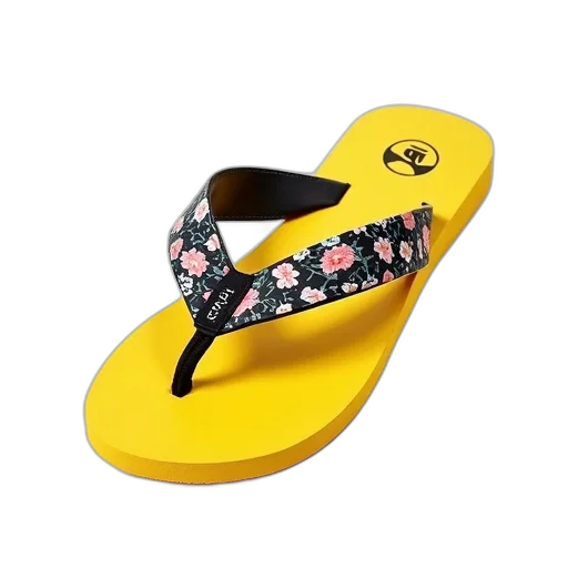 shoes, yellow, flip-flop, floral transparent PNG cut-out