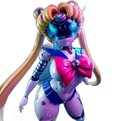 robot, staff, concept art, vaporwave transparent PNG cut-out