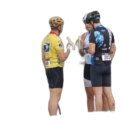 three, cyclists, helmets, spandex transparent PNG cut-out