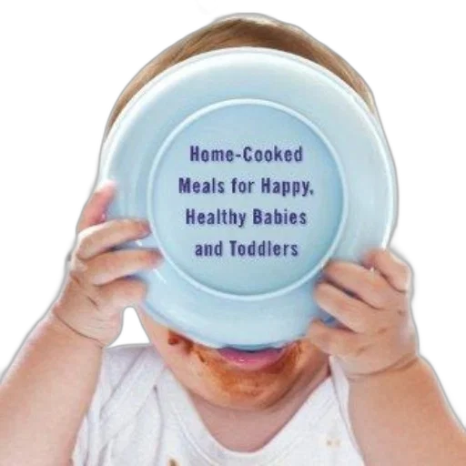baby, holds, blue, plate transparent PNG cut-out