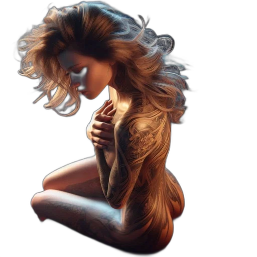 hair, dress, jewelry, photorealistic transparent PNG cut-out