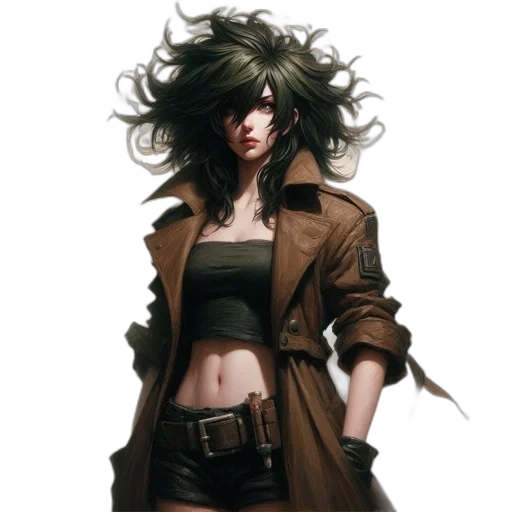 jacket, hair, concept art, cyberpunk transparent PNG cut-out