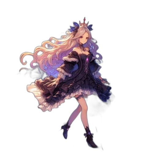 dress, crown, hair, staff transparent PNG cut-out