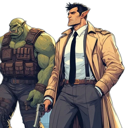 jacket, comic book art, concept art, earth tones transparent PNG cut-out