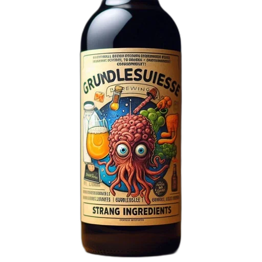 bottle, octopus-labeled, containing, golden transparent PNG cut-out