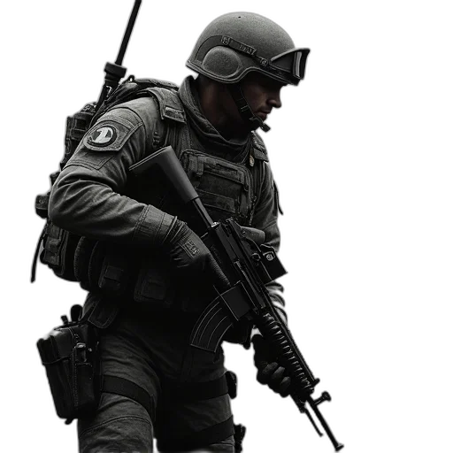 weapon, staff, jacket, face transparent PNG cut-out