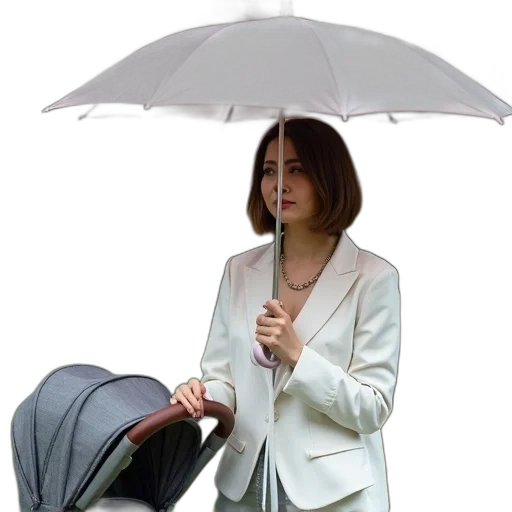 umbrella, jacket, staff, photorealistic transparent PNG cut-out