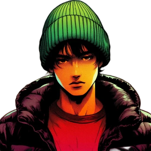jacket, hat, face, comic book art transparent PNG cut-out