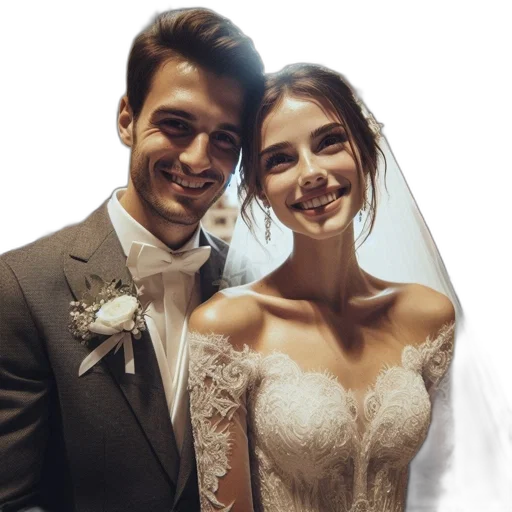 bride, white, dress, groom transparent PNG cut-out