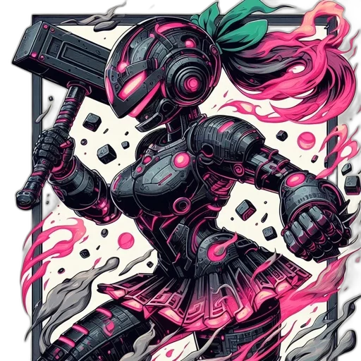 robot, weapon, cyberpunk, comic book art transparent PNG cut-out