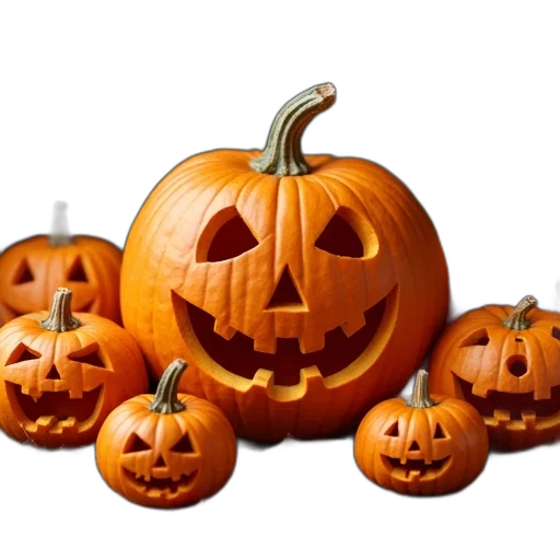 group, carved, pumpkins, various transparent PNG cut-out