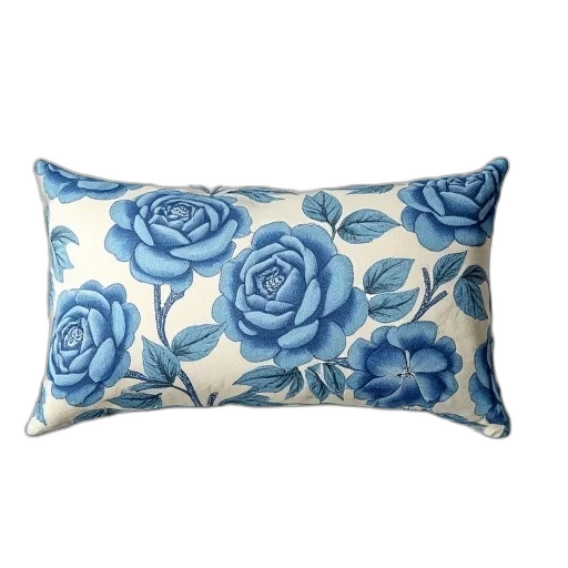 blue, bolster, cushion, floral transparent PNG cut-out
