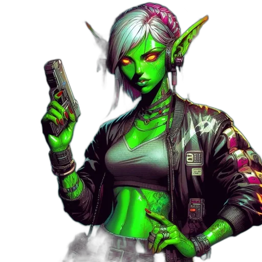 jacket, staff, cyberpunk, fantasy art transparent PNG cut-out
