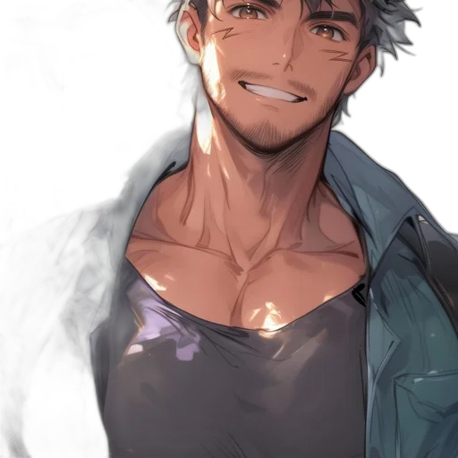 face, jacket, staff, anime transparent PNG cut-out