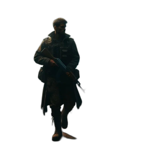 jacket, weapon, staff, hat transparent PNG cut-out