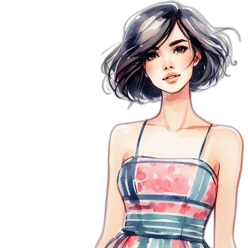 dress, watercolor, concept art, cartoon transparent PNG cut-out