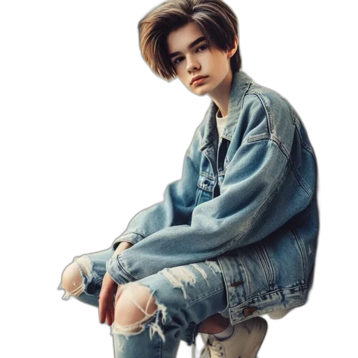 jacket, hair, face, shoes transparent PNG cut-out