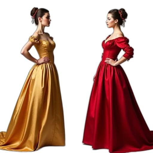 dress, photorealistic, golden, red transparent PNG cut-out