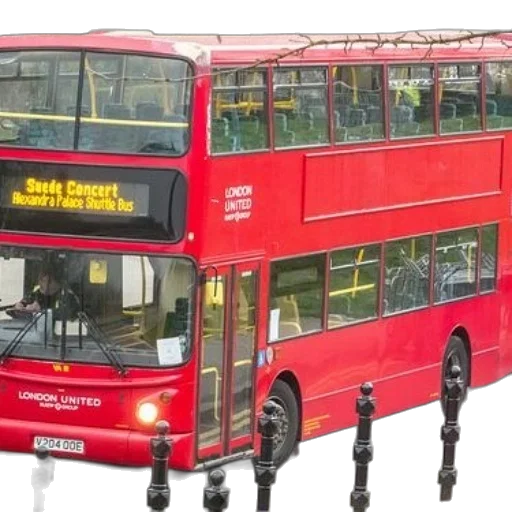 3d render, city street, red, double-decker transparent PNG cut-out
