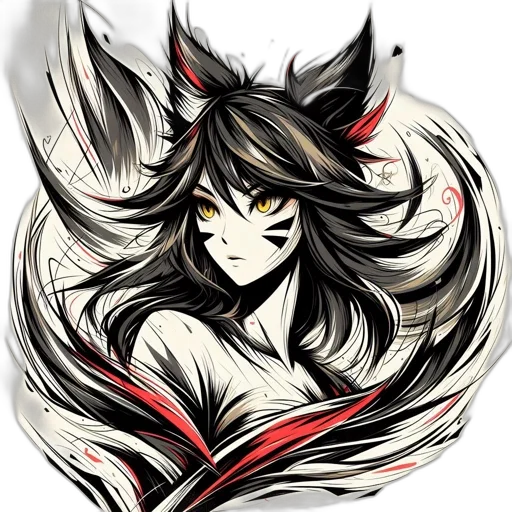 mask, hair, dragon, staff transparent PNG cut-out